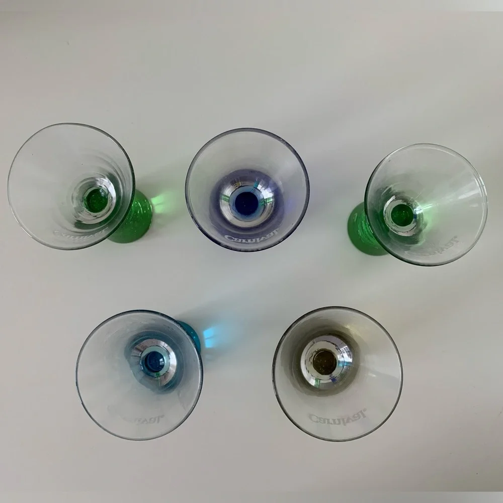 CARNIVAL CRUISE LINE Shot Glasses Souvenir Pedestal Colorful Bubble Bases EUC